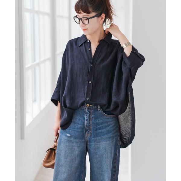 ブラウス シャツ 60リネンキャンバスドルマンンスリーブシャツ レディース の商品画像