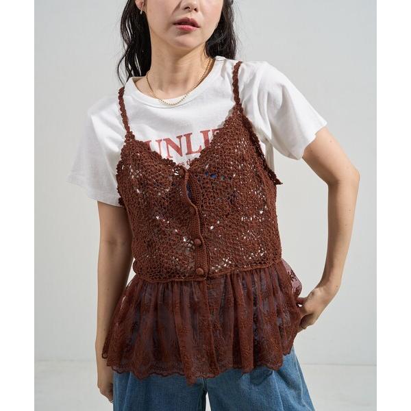 キャミソール かぎ針ドッキングレース キャミソール ビスチェ/クロシェレース キャミソール の商品画像