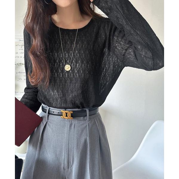 tシャツ ほどよい透け感が大人上品。総柄シアーレーストップス(長袖) レディース（Yahoo!・ZOZOTOWN Yahoo!店）