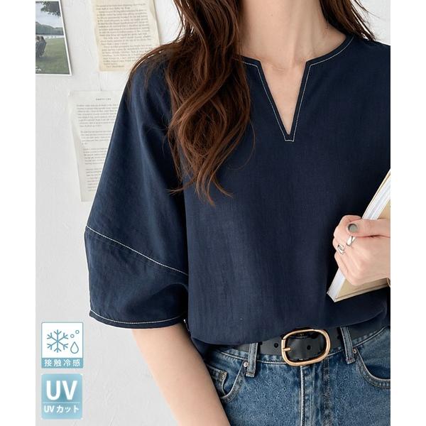 ブラウス シャツ 「UVカット、接触冷感、吸水速乾、防シワ機能付き」ふんわりスリーブで華奢見え叶う♪前後2way配色ステッチランタンスリーブブラウス（Yahoo!・ZOZOTOWN Yahoo!店）