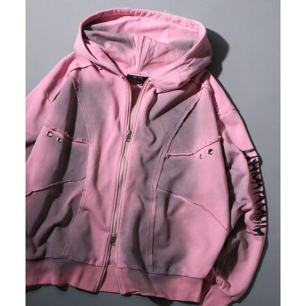 パーカー Grunge Style Sweat Hoodie/グランジ ヴィンテージライク オーバーサイズ ショート丈 ダブルジップ 裏毛 フルジップパーカー フーディー パーカ…