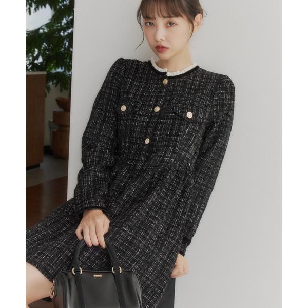 ワンピース Lame coco tweed frill dress/ラメココツイードフリルワンピース