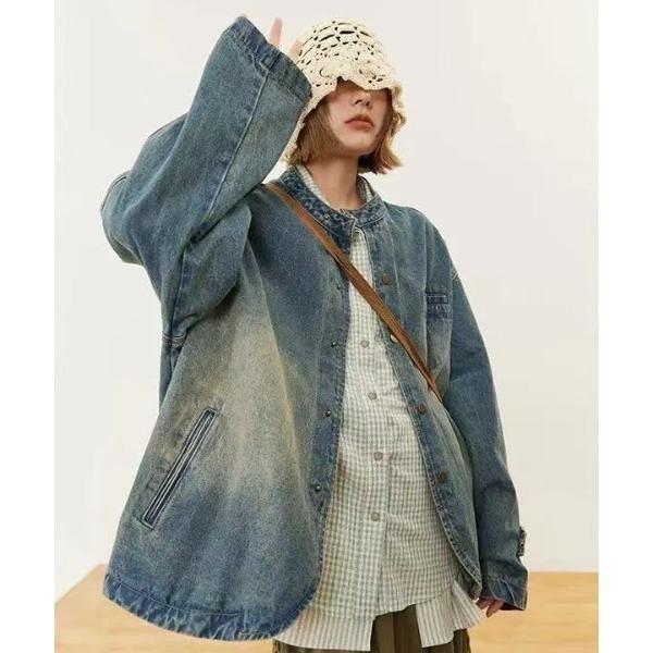 デニムジャケット gジャン 「秋冬新作」 スタンドカラーデニムジャケット メンズ レディース