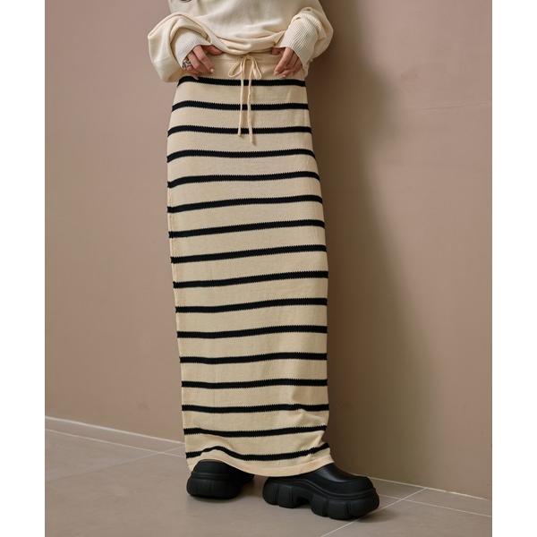 ロング スカート border long knit skirt /配色ボーダーロングニットスカート