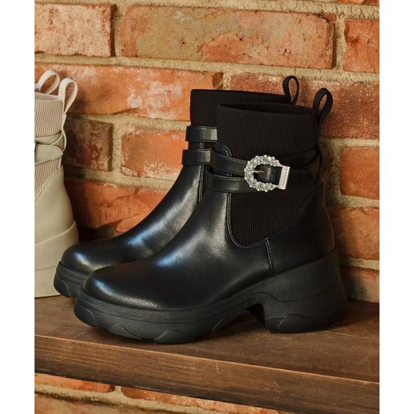 ブーツ 「軽量」クリスタルバックル ショートブーツ レディース の商品画像