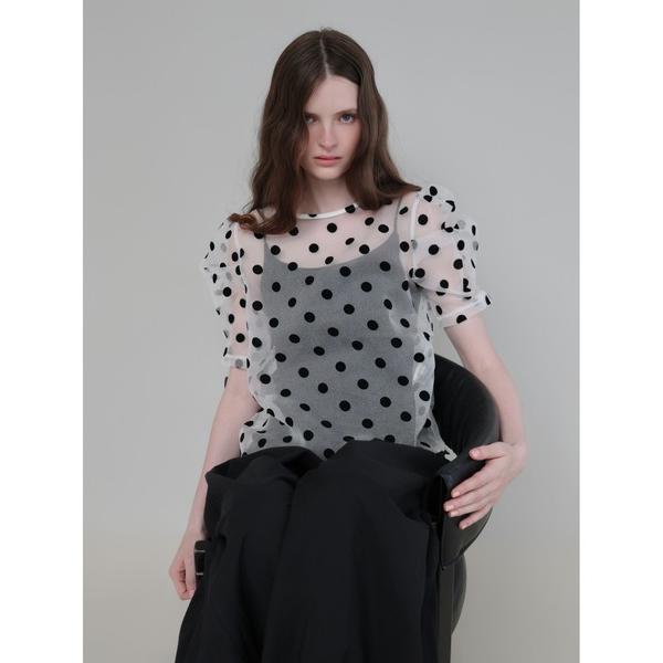 SHEER PUFF SHOULDER DOT BLOUSE