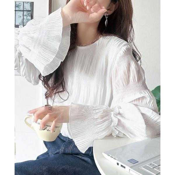 ブラウス シャツ 涼やかに、品よく、愛らしく。前後2wayリボンキャンディスリーブシアープリーツブラウス（長袖） レディース（Yahoo!・ZOZOTOWN Yahoo!店）