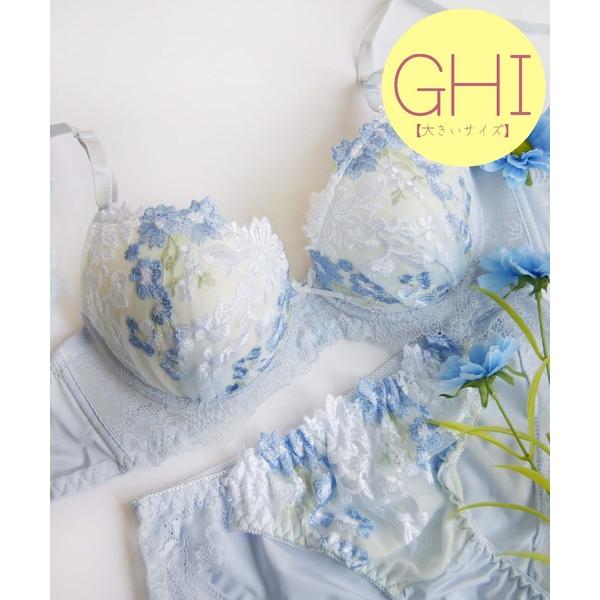 ブラジャー ショーツセット 「GHIサイズ」華やか小花刺繍！胸元のリボンが可愛いデザイン