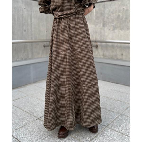 ロング スカート check flare tiered long skirt /チェックフレアティアードロングスカート