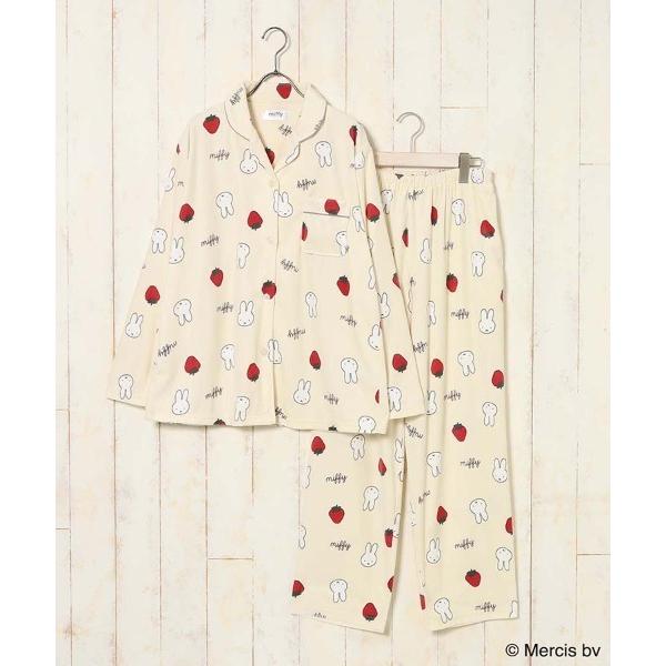 パジャマ ルームウェア ミッフィーいちご柄前開きパジャマ上下セット レディース