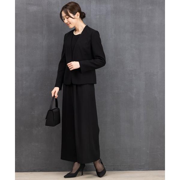 喪服 セレモニースーツ セットアップ 卒業式 卒園式 「洗える喪服」ノーカラージャケット＆ブラウス＆ワイドパンツセット レディース