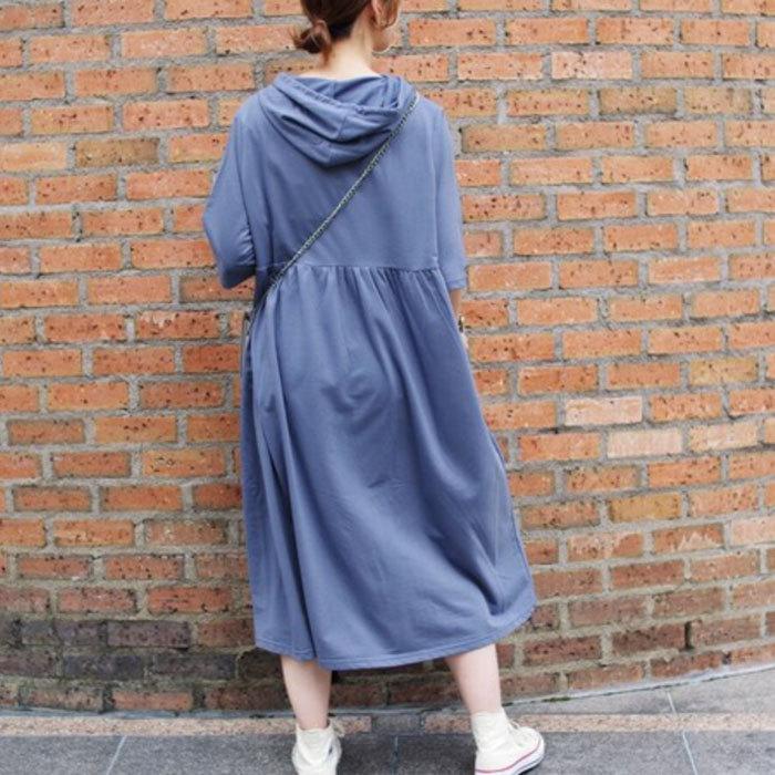 ワンピース レディース 無地 7分袖 フード付き ゆったり おしゃれ