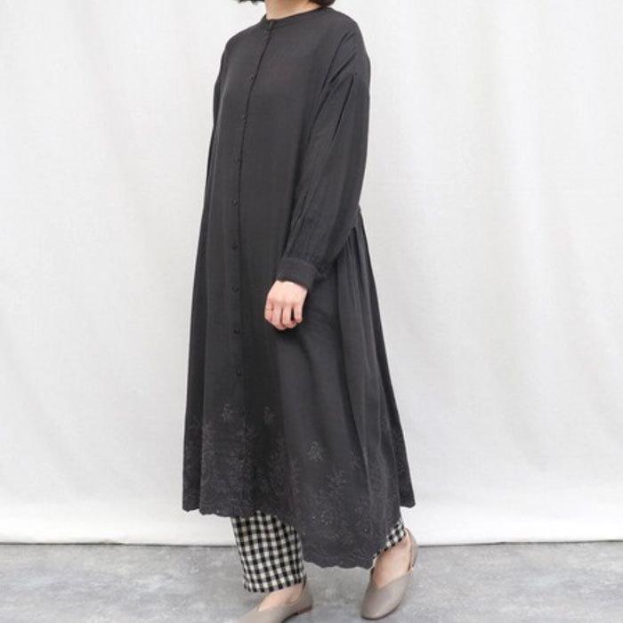 ワンピース レディース 長袖 羽織 前開き 春秋 ロング 刺繍 綿麻