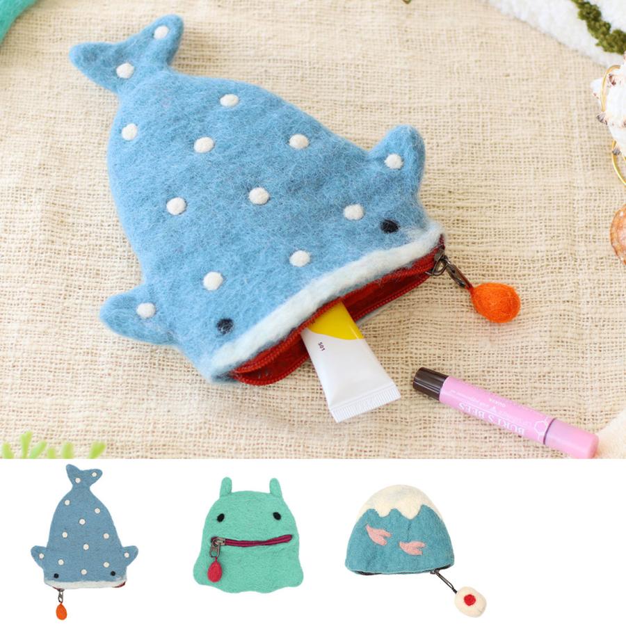 【新品未使用品】ノルドフェルド 貝殻ポーチ 限定 革 ポーチ 小物入れ 小さめ おもしろ シュール 薄め 羊毛 フェルト 化粧