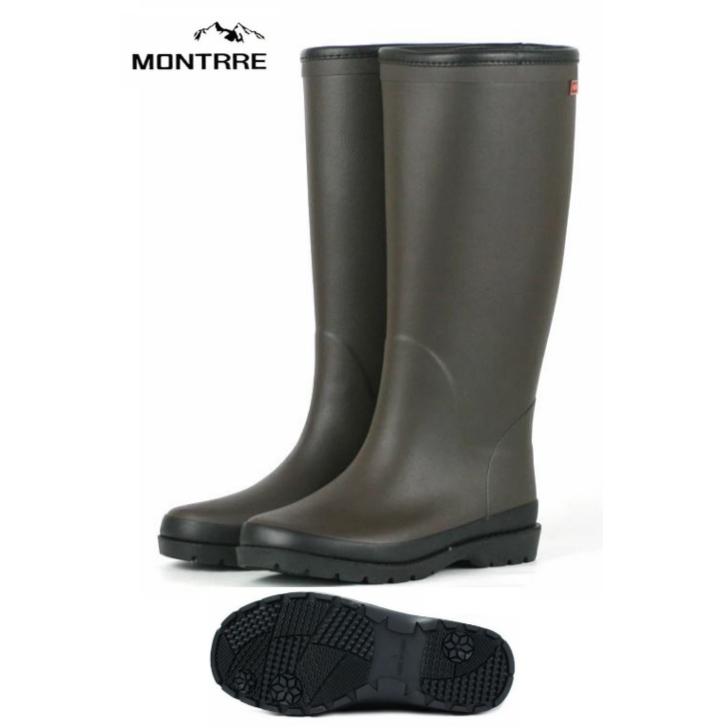 痛くない柔らか ラバーブーツ 防寒ジョッキー ブーツ アキレス モントレ FB182 DBR MONTRRE 婦人 レディース 長靴 アウトドア レイン ロング ブーツ ゴム長 | 