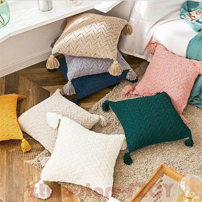 クッションカバー 北欧 フリンジ付き 45x45cm 可愛い ソファ背当て 装飾枕カバー 座布団カバー タッセル 高級感 ニット 編み ふわふわ ファッション Ao 0914 Entqp40 Z2ストア 通販 Yahoo ショッピング