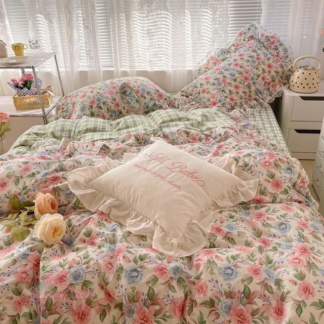 ベッドカバーセット 韓国 花柄 レース お姫様 布団カバーセット コットン 綿 寝室用品 女の子 フリル 寝具カバーセット グリーン チェック柄 プレゼント Ao 0915 Htkb268 Z2ストア 通販 Yahoo ショッピング
