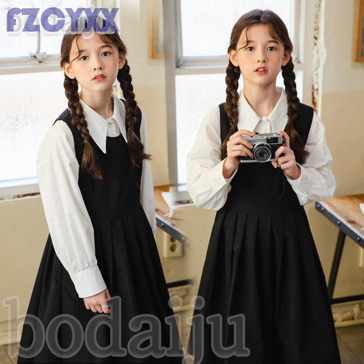 子供服 女の子 サロペットワンピース シャツ フレアスカート ジュニア