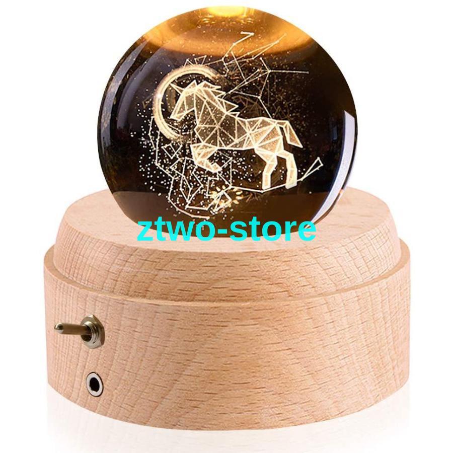 おもちゃ オルゴール クリスタル 木製 LED ライト USB充電 可愛い