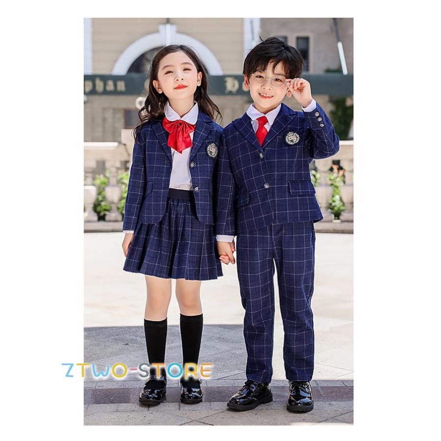 5点セット 卒業式 スーツ 女の子 男の子 チェック柄 制服 紺 90〜180