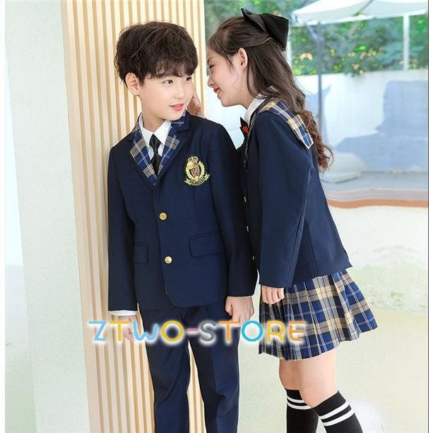 定番 フォーマルシーンにも活躍 ネイビー セットアップ 子供制服 新作 春 学生制服 キッズ スーツ 2点セット 上下セット チック柄スカート 定番 フォーマルシーンにも活躍 子供制服 春 学生制服 キッズスーツ 2
