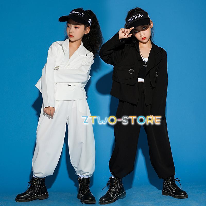 キッズダンス衣装 セットアップ 長袖 ブラック ホワイト ジャケット