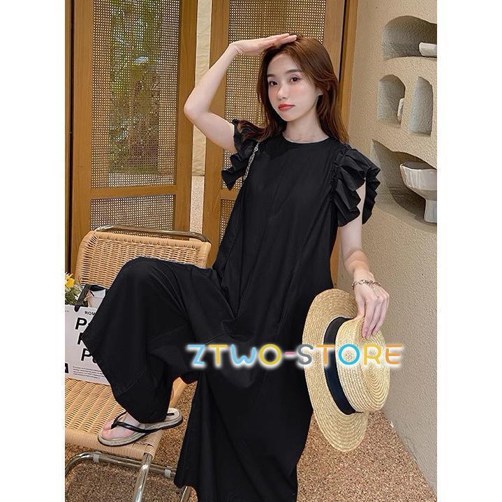 オールインワン サロペット レディース ワイドパンツ フリル