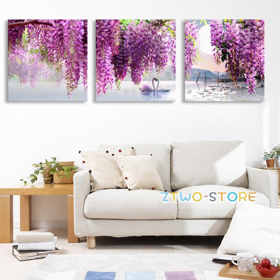 3枚セット 絵画 インテリア ファブリック 絵 植物 花　ハナ 40×40cm 壁掛け アートパネル リビング プレゼント_1