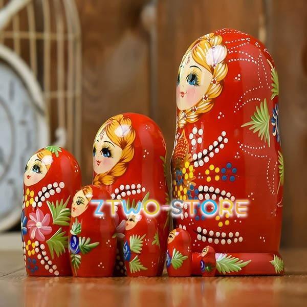 マトリョーシカ 民芸品 土産物 手作り人形 手描き 7個組 洋風