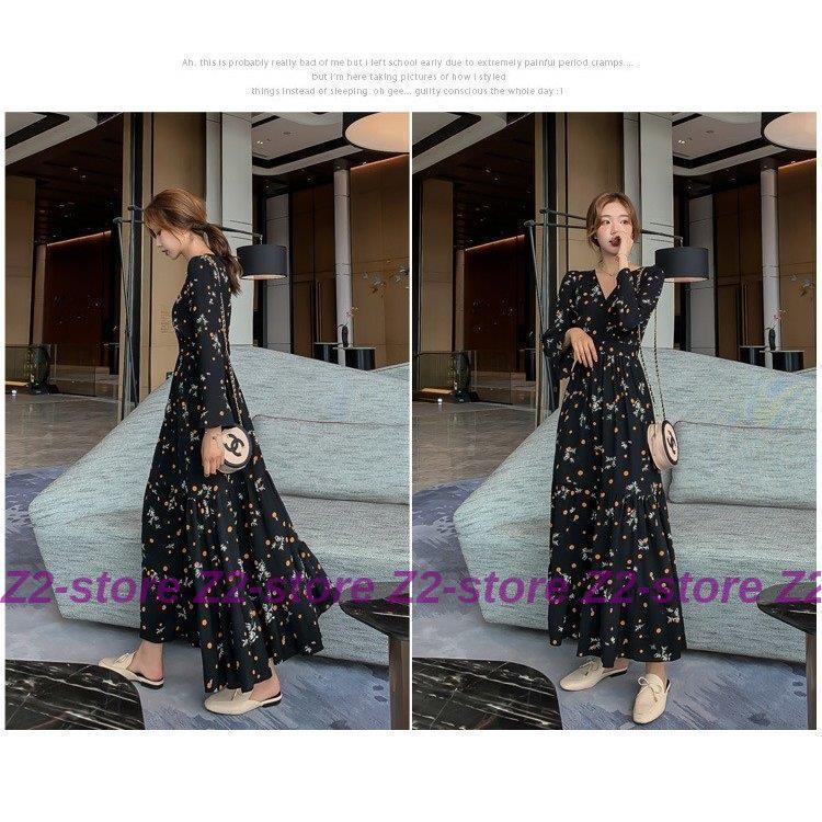 ロングワンピース 春秋シフォン レディース ワンピース花柄 黒 ロングワンピース 春秋シフォン レディース ワンピース花柄 黒