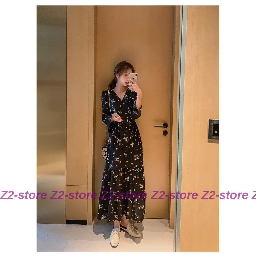 ロングワンピース 春秋シフォン レディース ワンピース花柄 黒 ロングワンピース 春秋シフォン レディース ワンピース花柄 黒