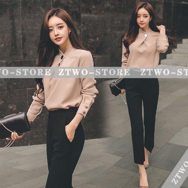 セットアップ レディース セットアップ 長袖ブラウス ロングパンツ 韓国風 シフォン 大きいサイズ 通勤 Ol オシャレ 大人 上品 上下別 海外 ブランド