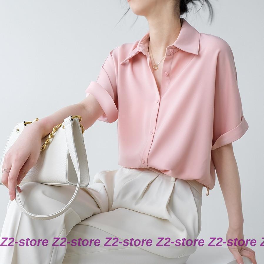 ブラウス レディース 夏 シフォン シャツ 半袖 襟付き オフィスシャツ 