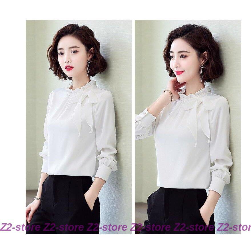 ブラウスレディース リボン付き 立ち襟 長袖トップス レディースシャツ