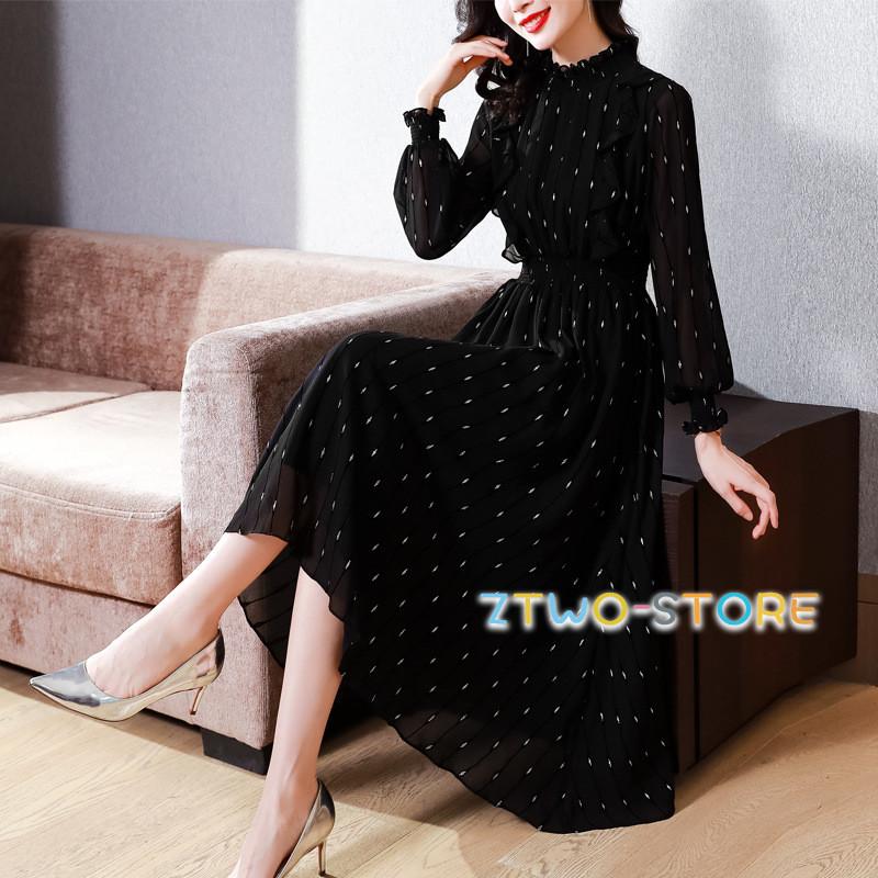 ロングワンピース レディース オシャレ 黒ワンピース 春秋