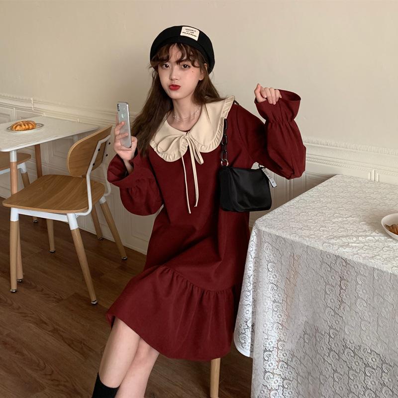 ワンピース レディース 膝上丈 コーディロイ プリーツ 無地 Aライン