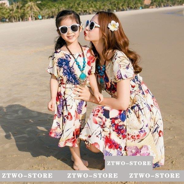 親子メンズ レディース キッズ 花柄リゾートワンピース シャツ+パンツ