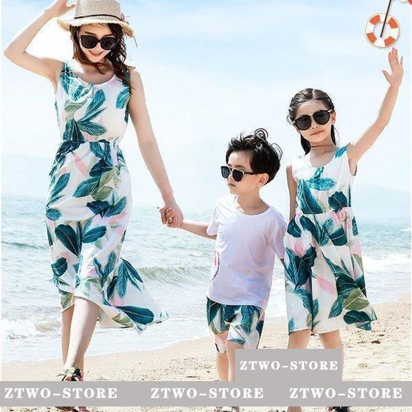 親子服 ビーチ 上下セット Tシャツ ワンピース 家族服 親子ペアルック