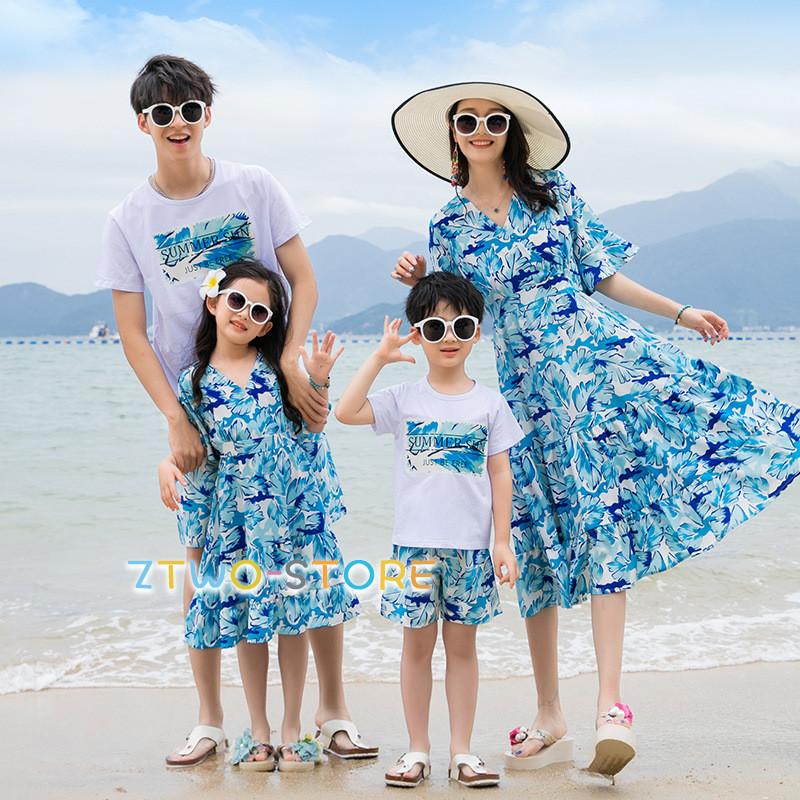 親子服 ビーチ 上下セット Tシャツワンピース花柄母女 家族服 親子
