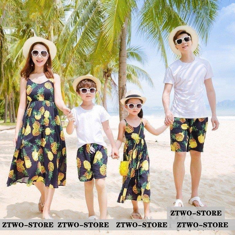 親子服 親子お揃い ペアルック Tシャツ 親子コーデ カップル セットアップ パイナップル ワンピース リゾート 旅行 家族ママ パパ キッズ2セット Ztwo 1124qz746 Z2ストア 通販 Yahoo ショッピング
