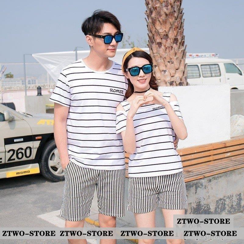 親子 ペアルック ペア 親子お揃い ボーダー柄ペアtシャツ+ショット