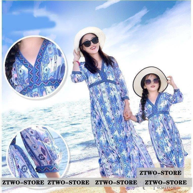 大人用 サラダキッズ 韓国親子ペアルック ビーチ ワンピース 2点上下