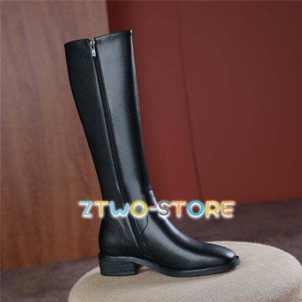 ロングブーツ レディース ロング丈 太ヒール スクエアトゥ トレンド 本