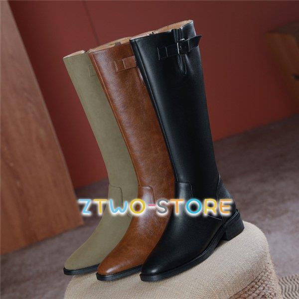 ロングブーツ レディース ロング丈 太ヒール スクエアトゥ トレンド 本