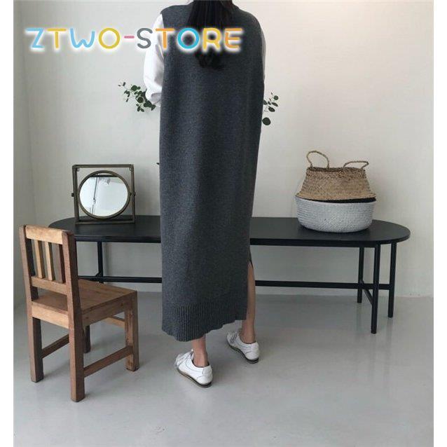 ニットベスト レディース トップス ロング丈 ワンピース ノースリーブ シンプル 大 新作 春秋冬 ゆったり おしゃれ 珍しい