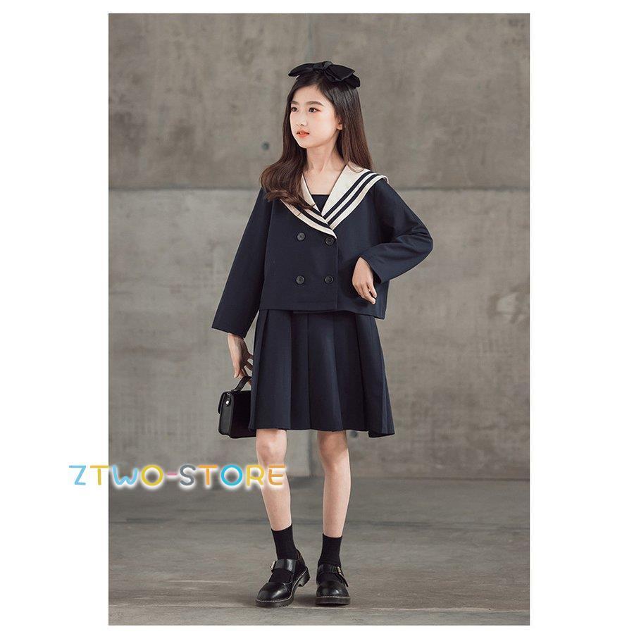 ネイビー セーラー襟 フォーマルジャケット　卒服　3点セット　お値下げしました！ 入学式 セーラー襟 スーツ 卒業式 女の子 セットアップ ジャケット