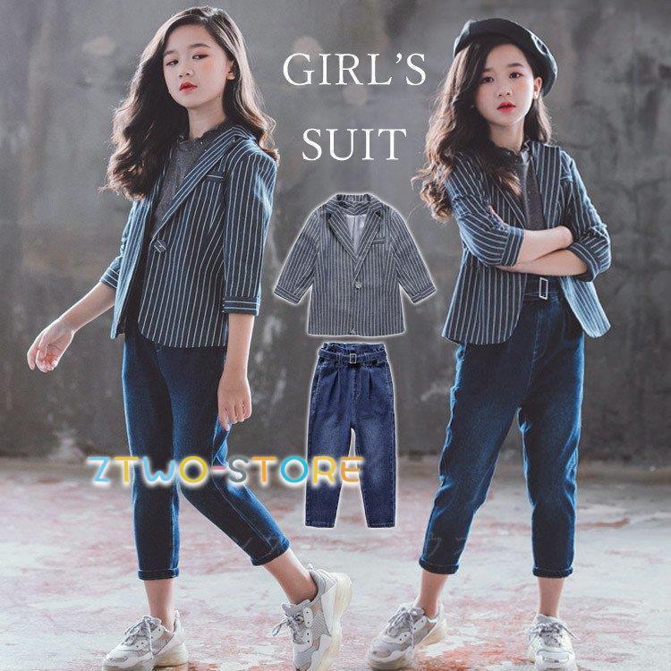卒業式 スーツ 女の子 コート パンツ ストライプ スーツ 女の子 フォーマル ジュニア スーツ トップス 入学式 学園祭 結婚式 発表会 卒園式 大きいサイズ 韓国 Ztwo0125 By97 Z2ストア 通販 Yahoo ショッピング