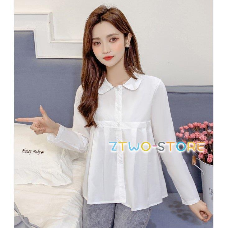 プリーツ 襟付き シャツ ブラウス 長袖 レディース トップス 秋 春 白