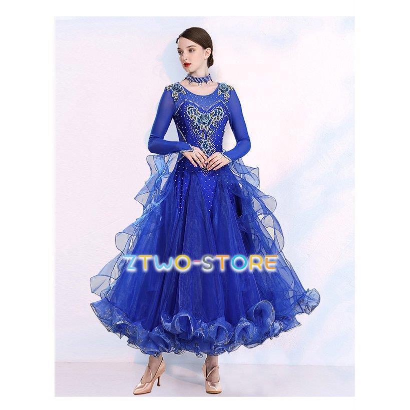 社交ダンス ワンピース モダンドレス 大きいサイズ 長袖 紫 赤 ダンス