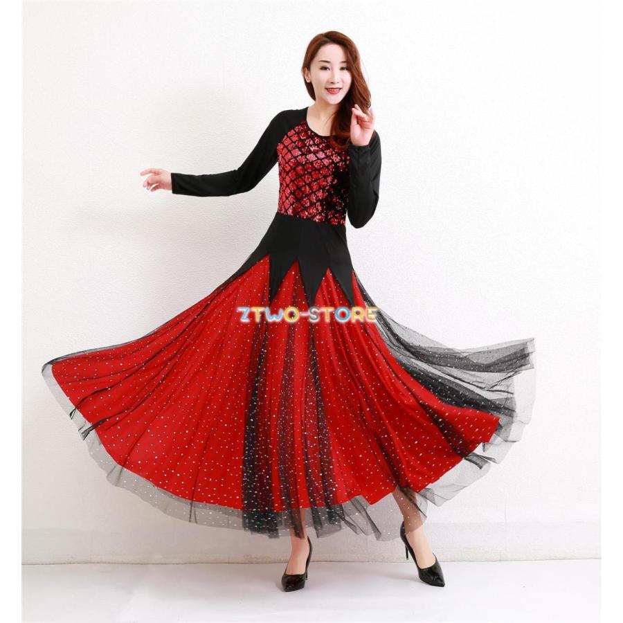 社交ダンス ワンピース モダンドレス 赤 大きいサイズ 長袖 黒 ダンス発表会 大きい裾 スタンダードドレス 競技着 練習着 演出用 ワルツダンス Ztwo0125 Sjf118 Z2ストア 通販 Yahoo ショッピング